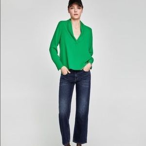 ZARA Kelly Green Sheer Tunic Top